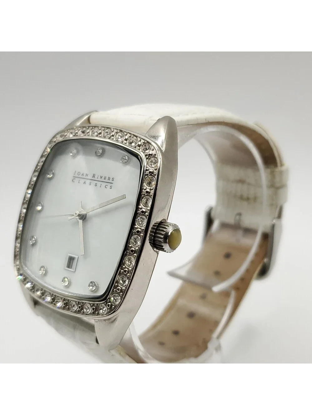 Joan Rivers Classics Watch New Battery White Band 38mm Square MOP Dial